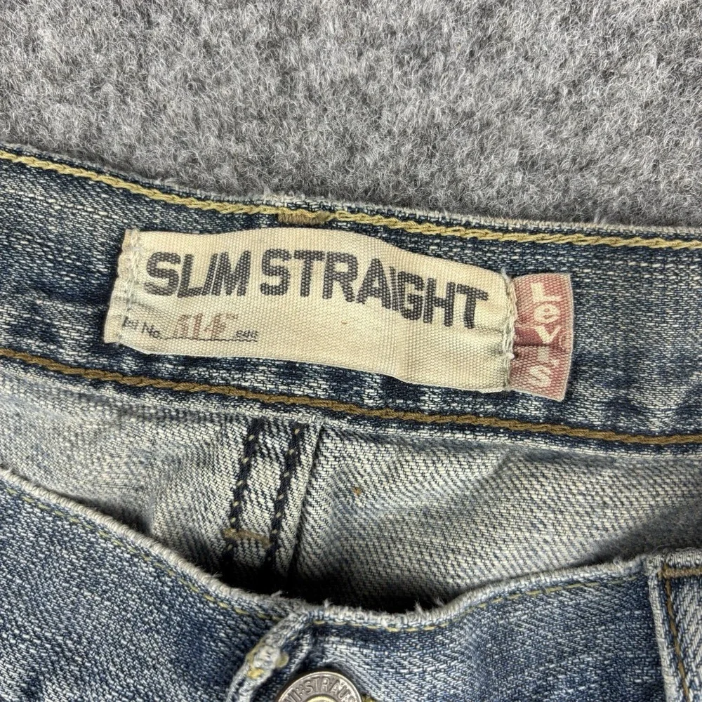 Levi's 514 Jeans Mens 36x32 Slim Straight Y2K Light Wash‎ Distressed Faded Blue